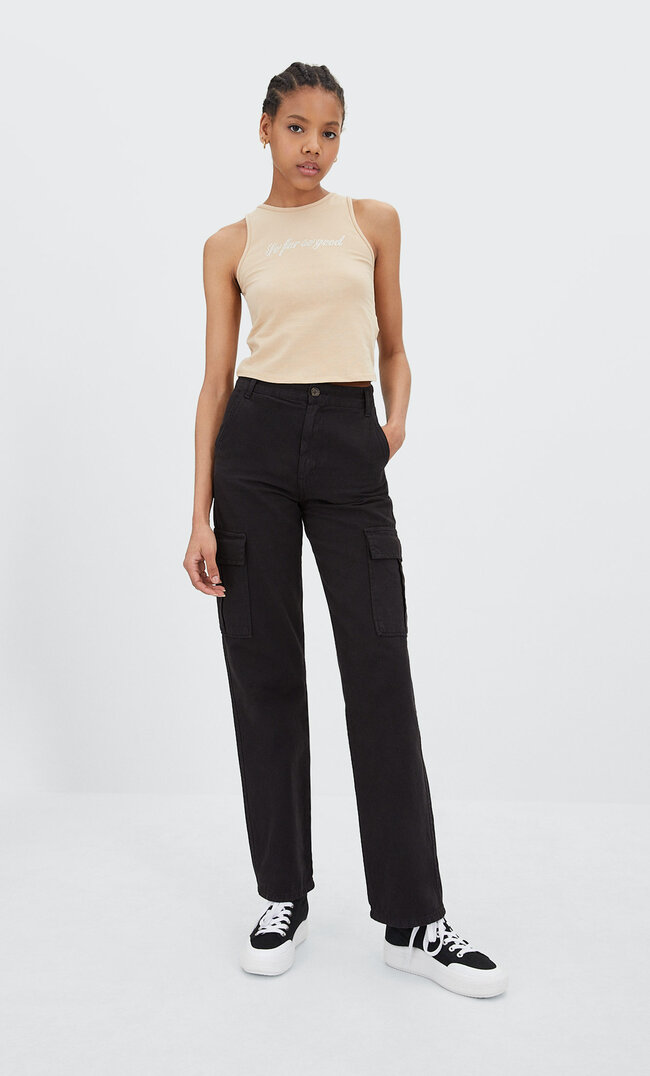Stradivarius Ärmelloses Shirt Mit Glitzer Beige M