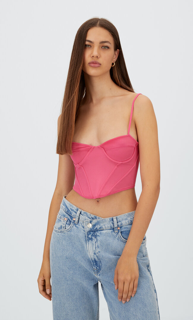 

Stradivarius Unifarbene Corsage Aus Tüll Kaugummirosa M