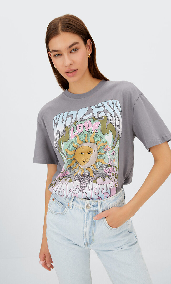 

Stradivarius Oversize-Shirt Mit Mystik-Motiv Grau Melange Xs