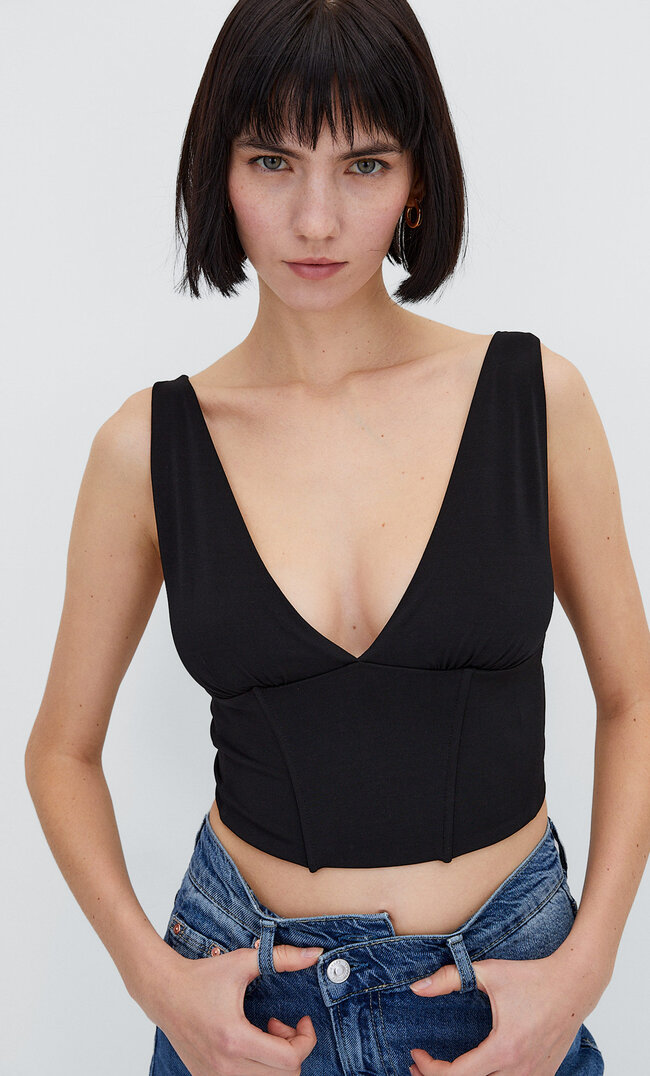 

Stradivarius Gorsetowy Top Z Krepy Czarny M