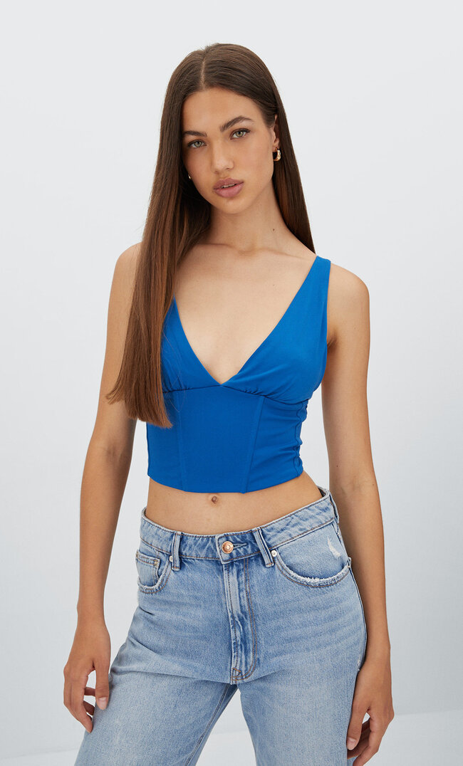 

Stradivarius Corsage-Top Aus Crêpe Elektrisch Blau Xs