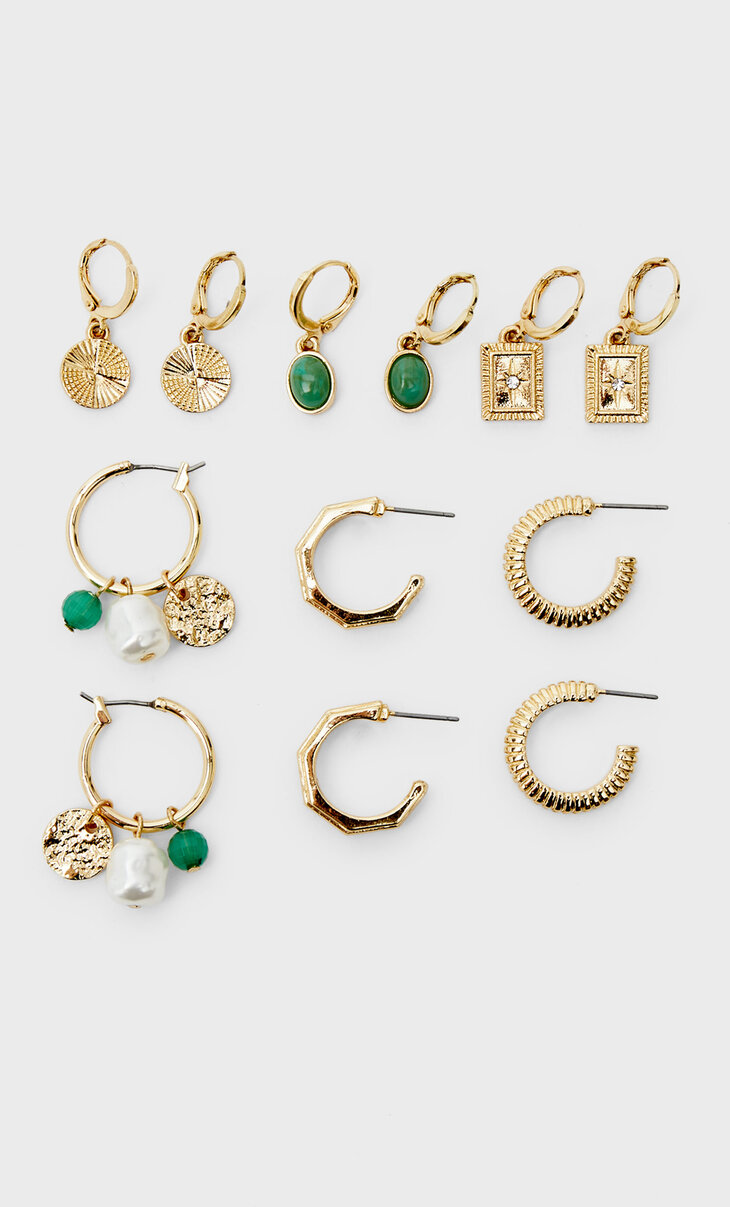 Set of 6 pairs of hoop and rhinestone earrings