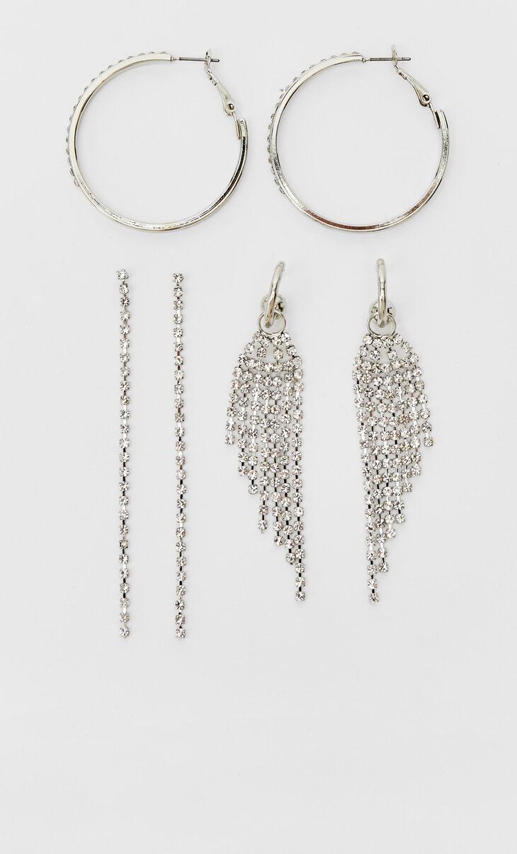 Set of 3 pairs of diamanté earrings