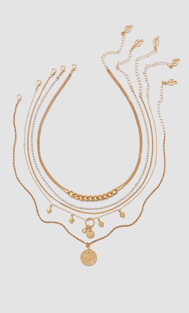 Stradivarius 5er-Set Halsketten Gelb M