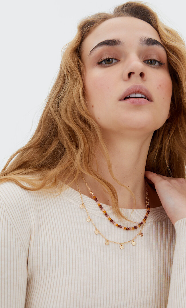 Stradivarius 4er-Set Halsketten Mit Steinen Und Strass Rosa M