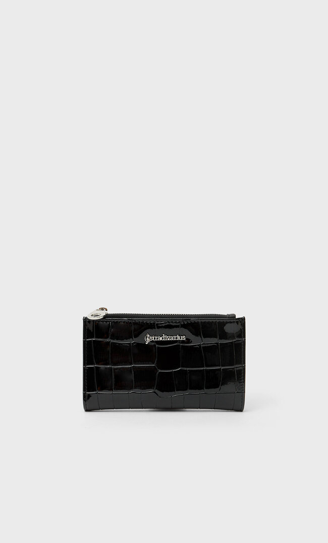 Stradivarius Basic-Geldbeutel Mit Krokoprägung Schwarz M