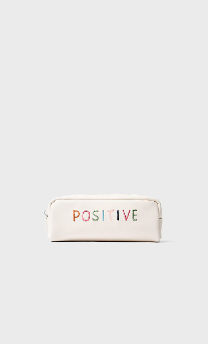 Pencil case with “positive” embroidery
