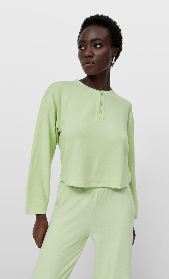 Stradivarius Weicher Pyjamapullover Grün S