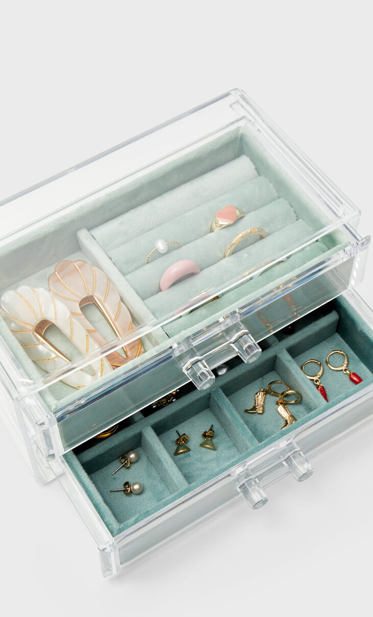 Caixa porta-joias com gavetas de veludo grande