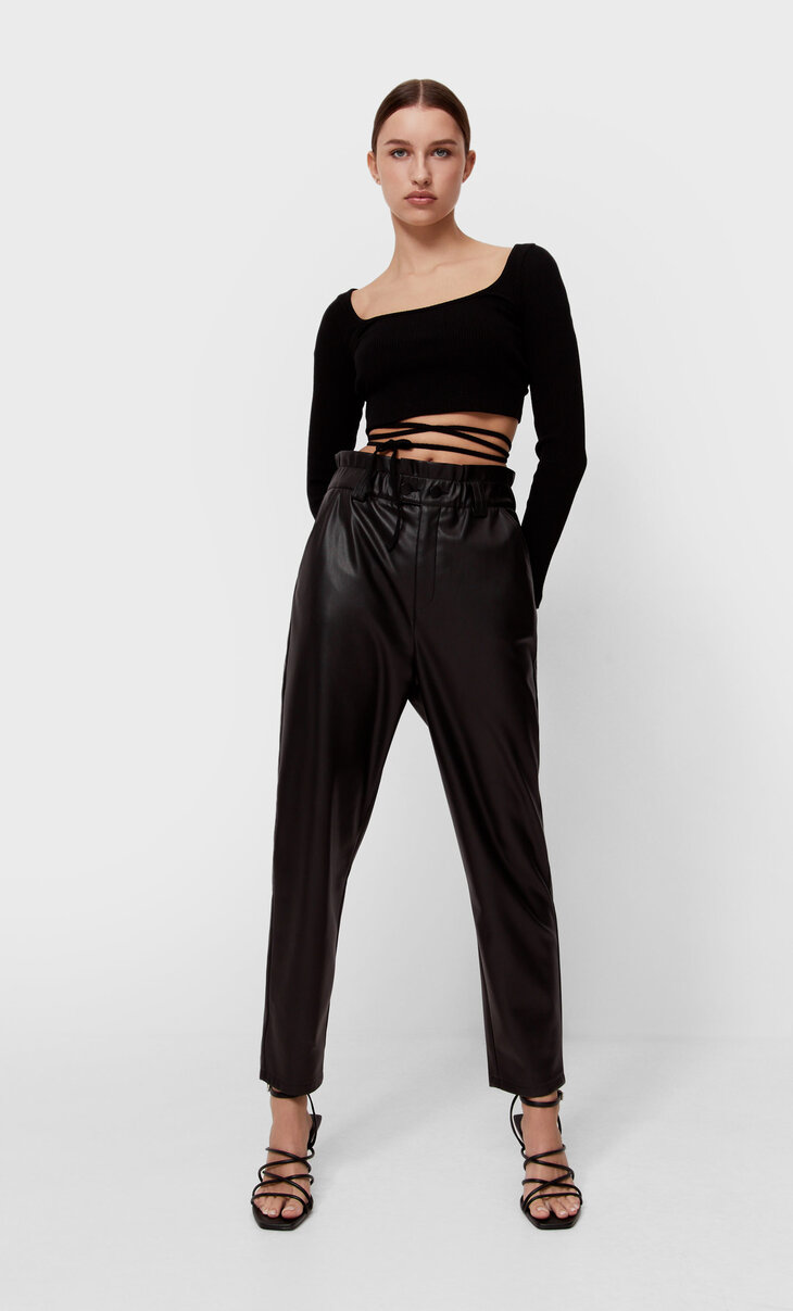 Faux leather baggy trousers