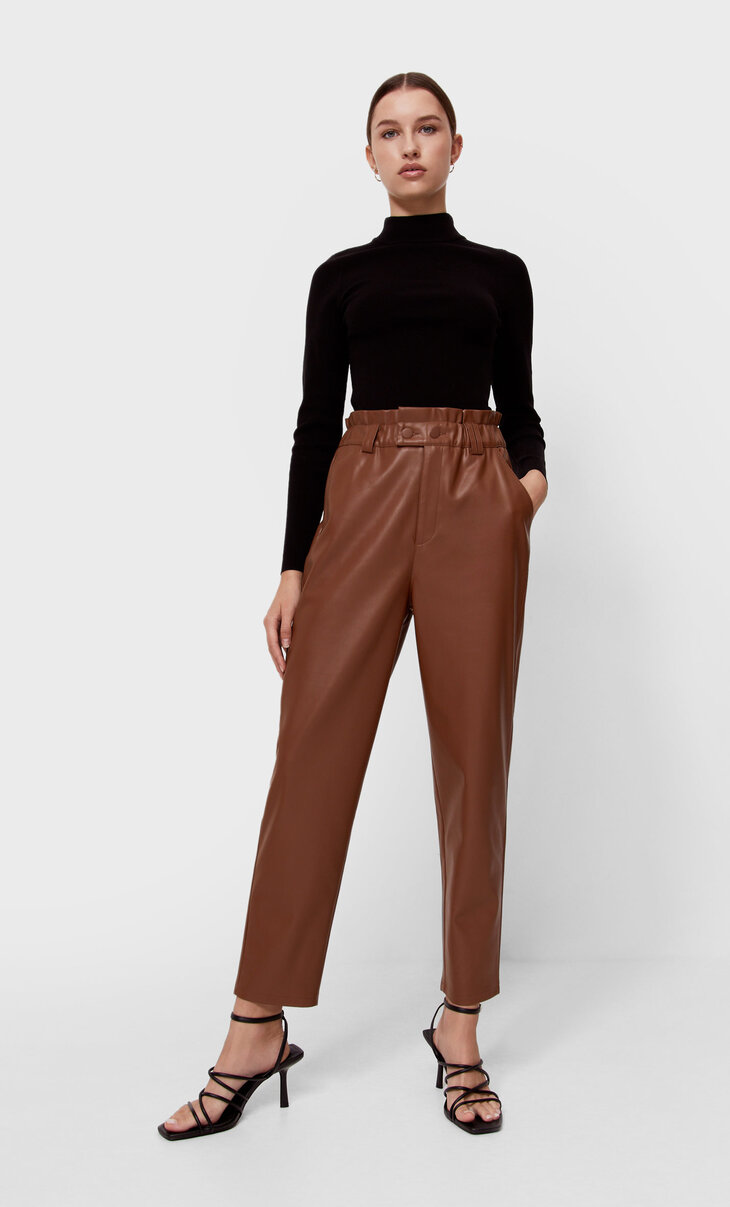 Faux leather baggy trousers