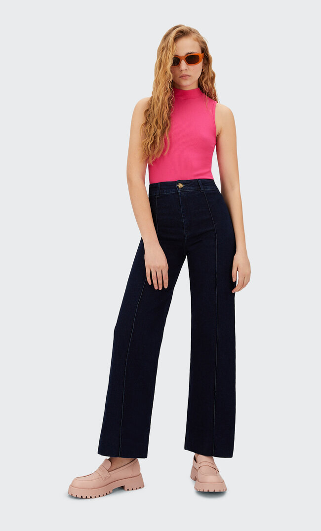 

Stradivarius Minimalistyczne Spodnie Full Length Ciemny Denimowy 44