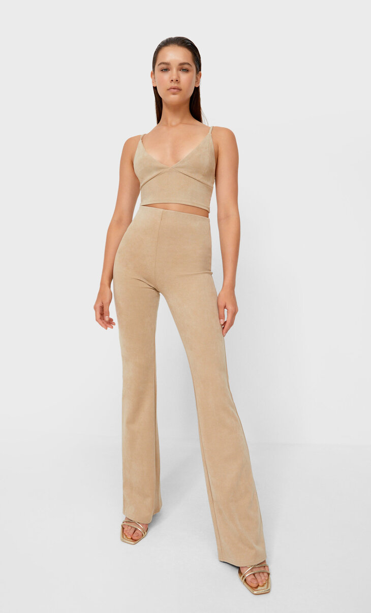 Faux suede flared trousers