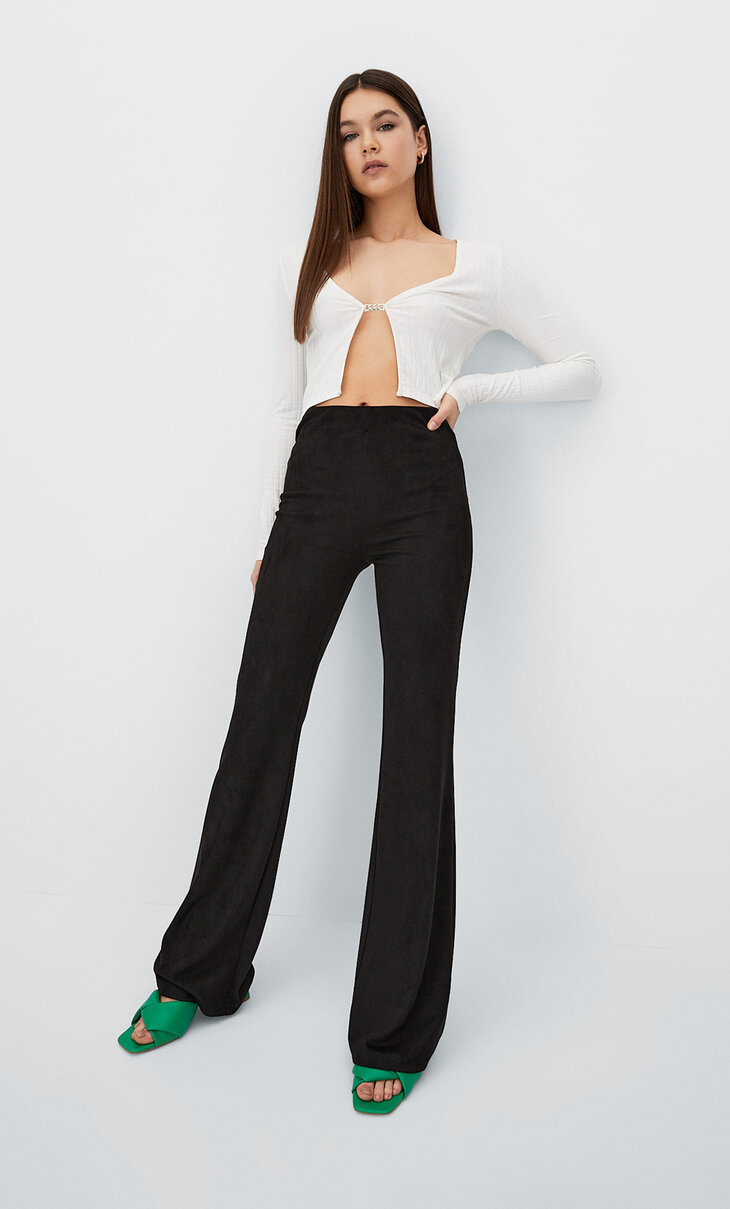 Faux suede flared trousers