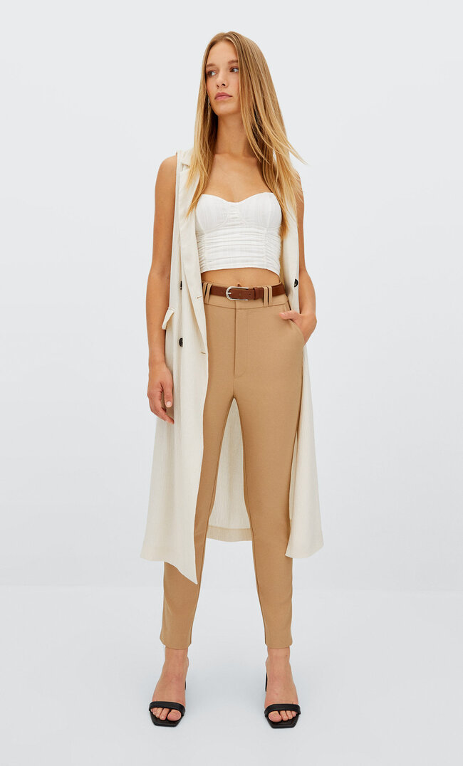 

Stradivarius Elegante Hose Mit Gürtel Steingrau 34