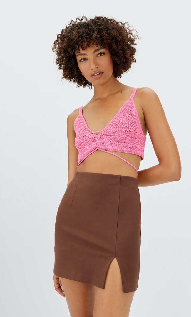 

Stradivarius Spódnica Mini Z Dzianiny Brązowy Xl
