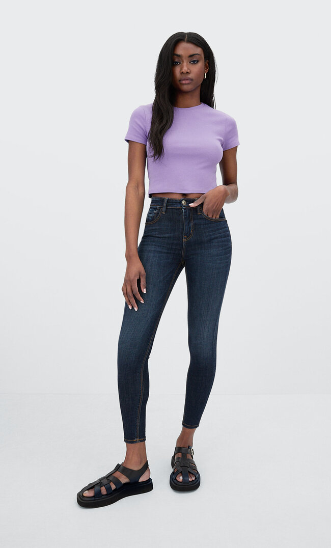 

Stradivarius Jeansy Skinny Z Wysokim Stanem Ciemny Denimowy 32
