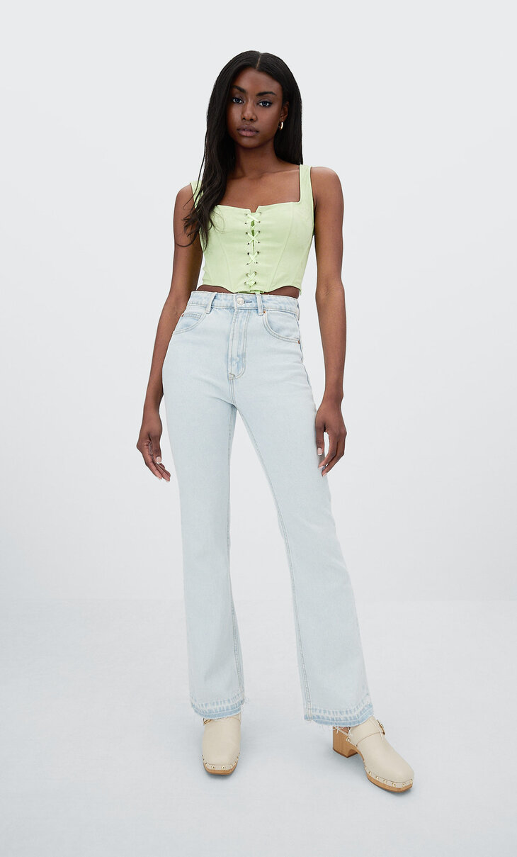 Jeans Tiro Medio Stradivarius Impecables Verde Olivo Jeans Tiro Medio Stradivarius Impecables Verde Olivo