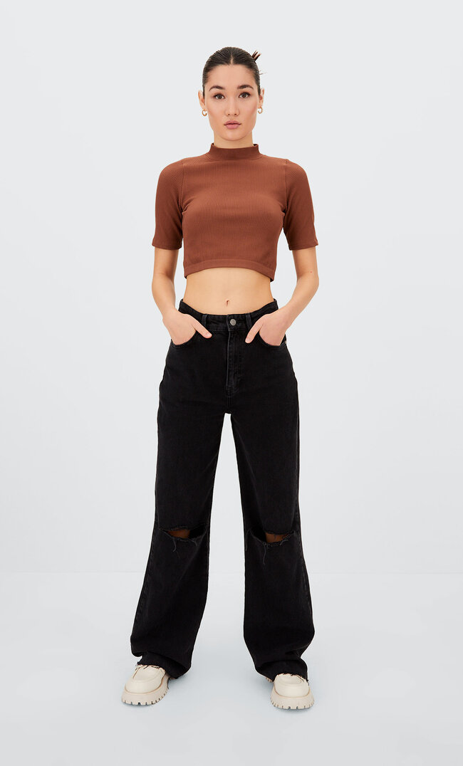 

Stradivarius Straight Fit Jeans Black Denim Washed 32