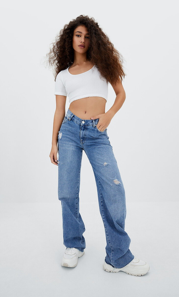 Straight-fit V-waist jeans