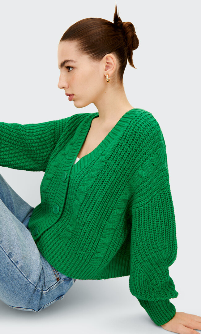 

Stradivarius Cardigan Mit Zopfmuster Grün S
