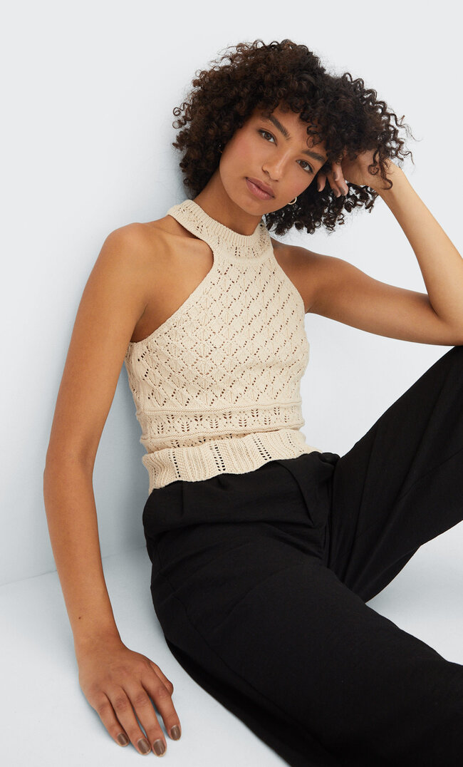 

Stradivarius Häkel-Neckholder-Top Vanille M