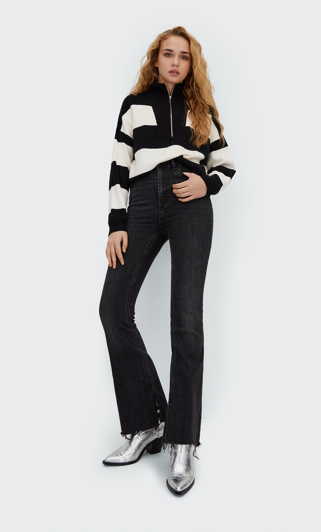 

Stradivarius Sweter W Paski Z Suwakiem Czarny Xl