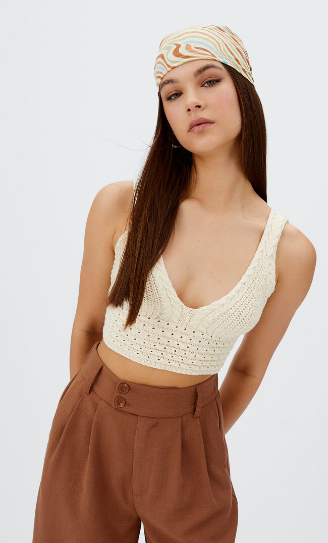 

Stradivarius Häkeltop Mit Zopfmuster Vanille M