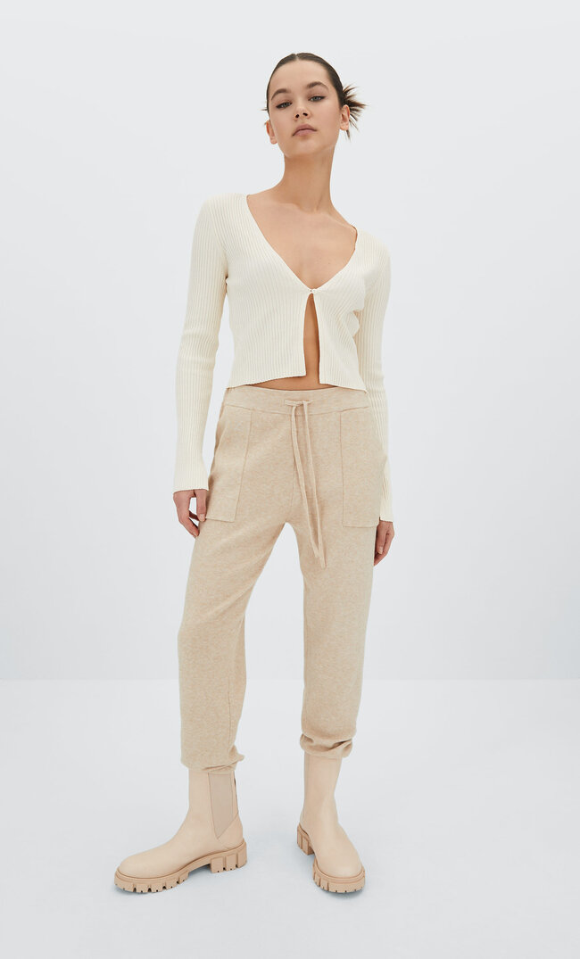 

Stradivarius Strick Jogginghose Steingrau S