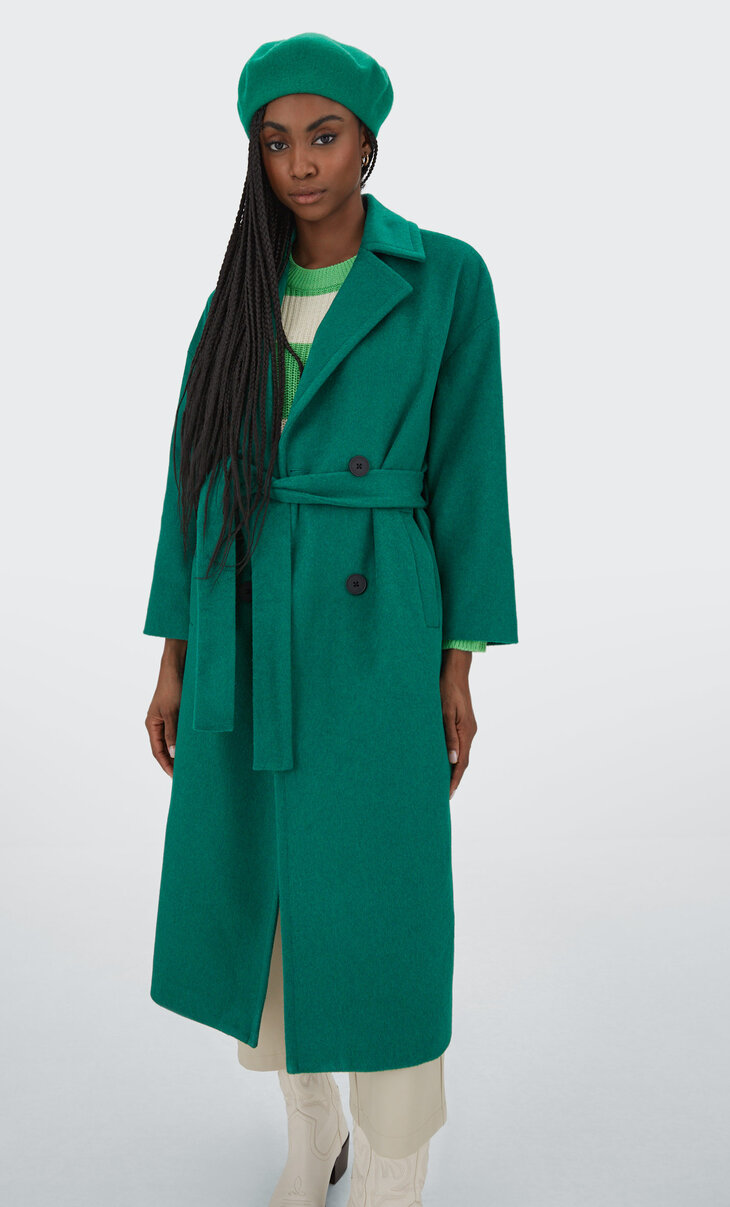 stradivarius green trench coat