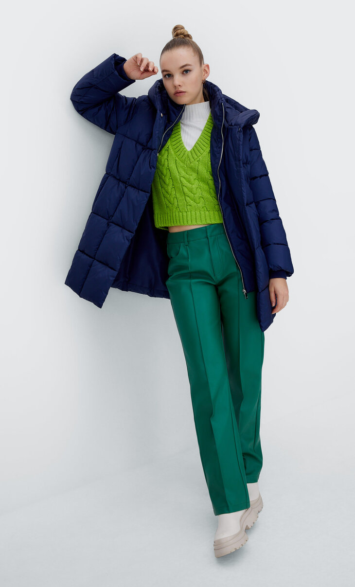 Layered collar quilted coat