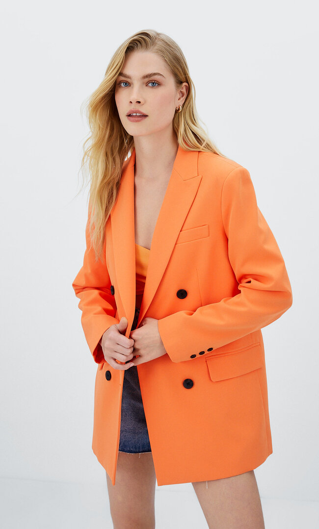 

Stradivarius Zweireihiger Blazer Pfirsich L