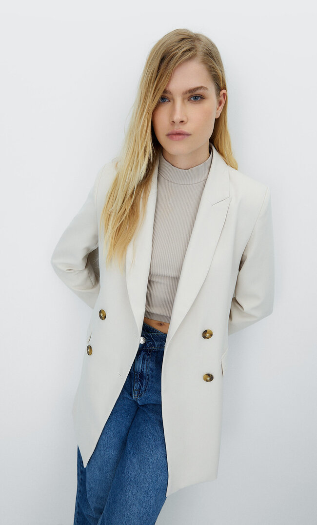 

Stradivarius Sukienka Marynarka Ecru Xl