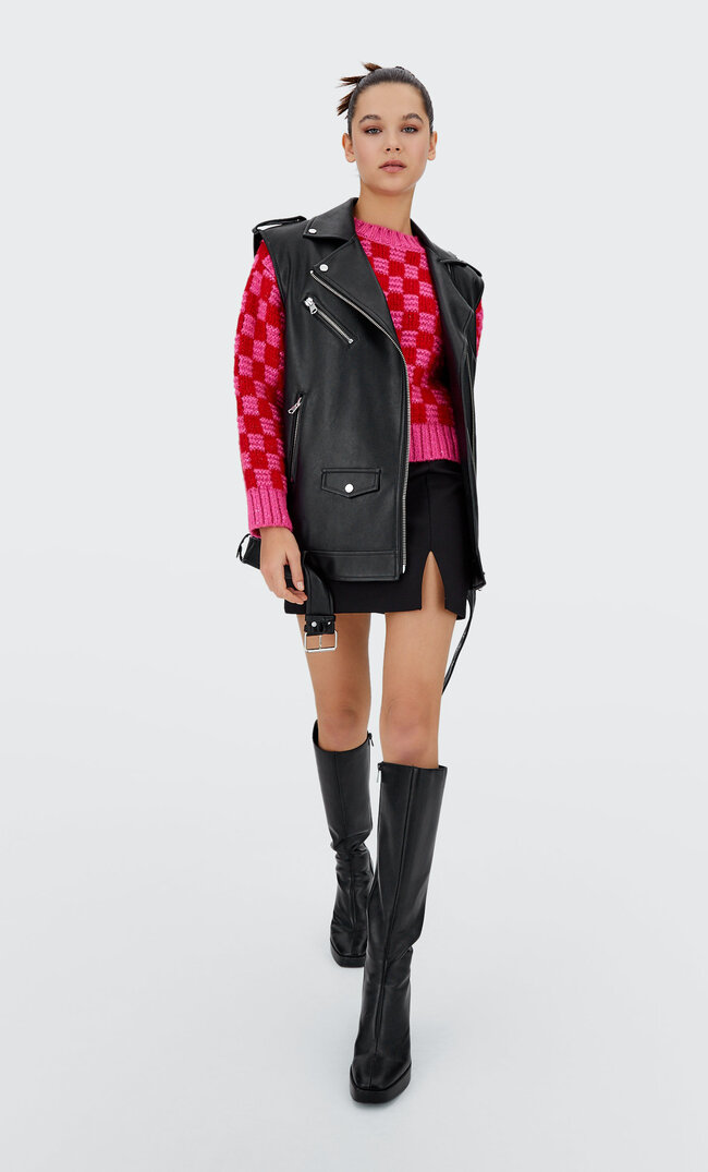 

Stradivarius Oversize-Weste Aus Kunstleder Schwarz S