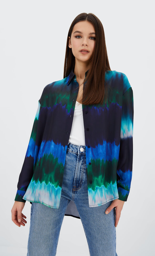

Stradivarius Satinhemd Blau Xs