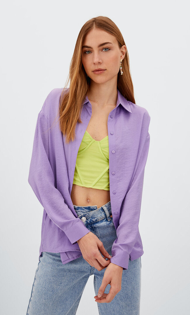 Stradivarius Basic-Hemd Aus Satin Lila S