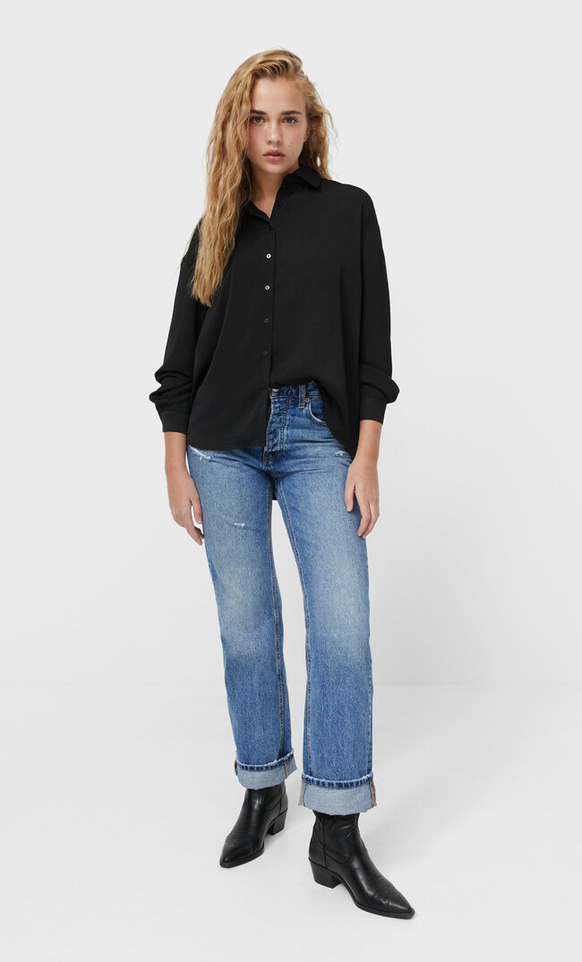 

Stradivarius Satinhemd Schwarz Xl
