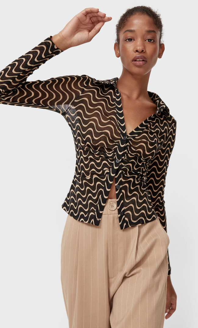 

Stradivarius Gerafftes Hemd Mit Print Schwarz Xl