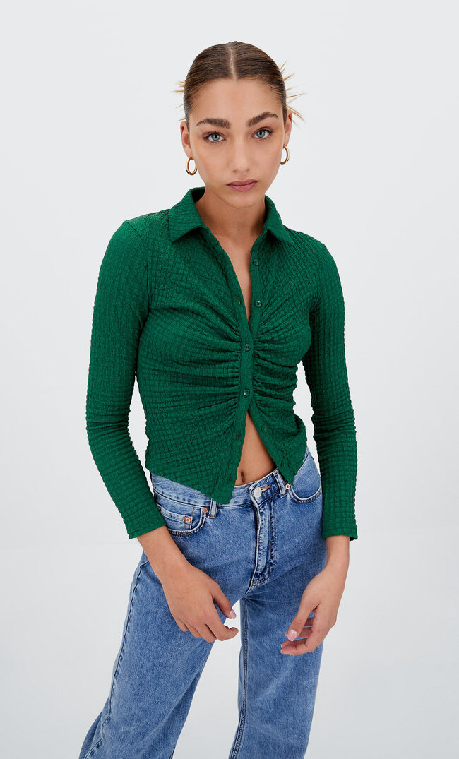 

Stradivarius Gerafftes Strickhemd Flaschengrün Xl