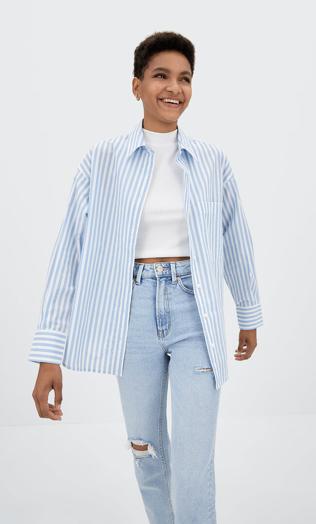 Stradivarius Gerade Geschnittenes Hemd Himmelblau Xs