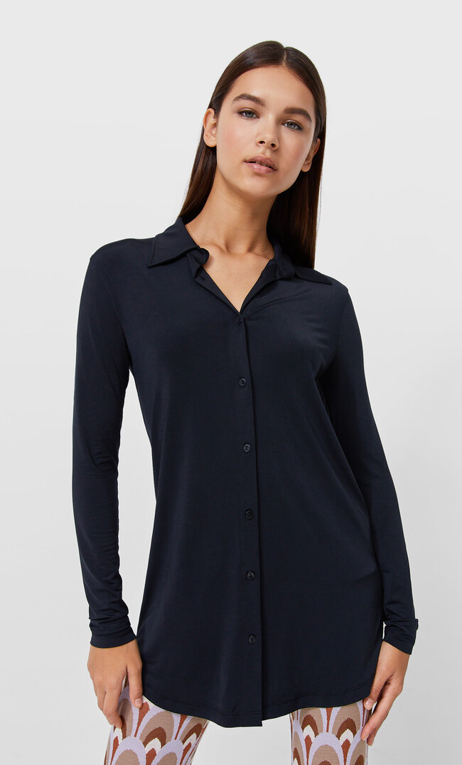 Stradivarius Unifarbenes Strickhemd Schwarz M