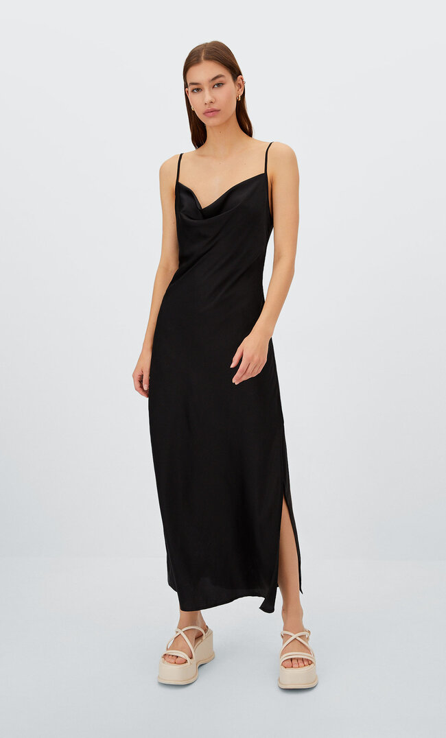 

Stradivarius Midikleid In Lingerie-Optik Schwarz Xl