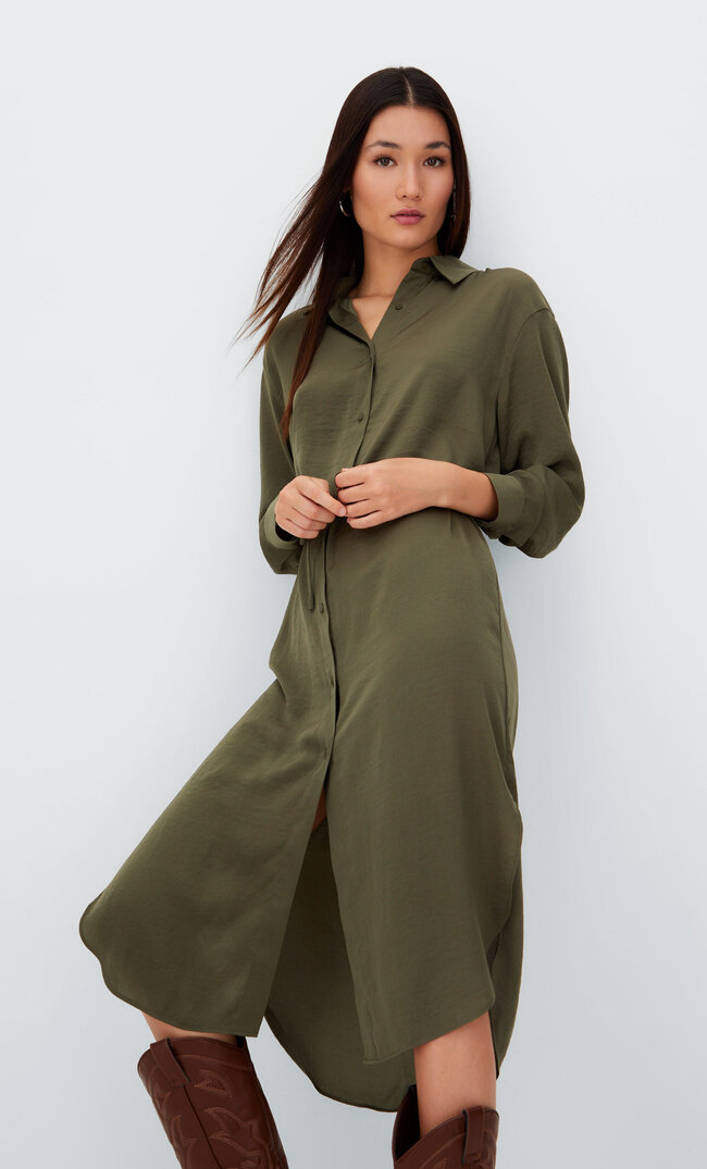 

Stradivarius Satynowa Sukienka Midi Khaki Xs