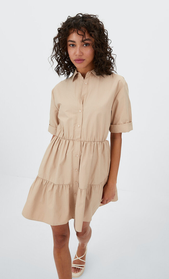 

Stradivarius Kurzes Hemdkleid Steingrau S