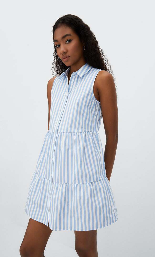 

Stradivarius Ärmelloses Hemdkleid Mit Streifen Himmelblau Xs