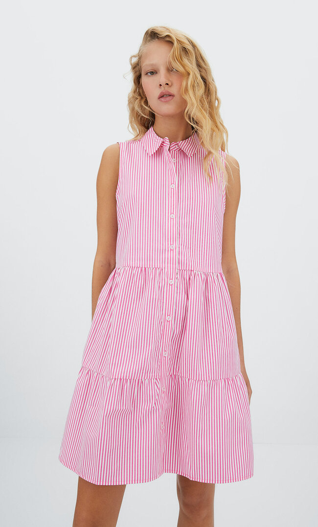 

Stradivarius Ärmelloses Hemdkleid Mit Streifen Hellrosa Xl