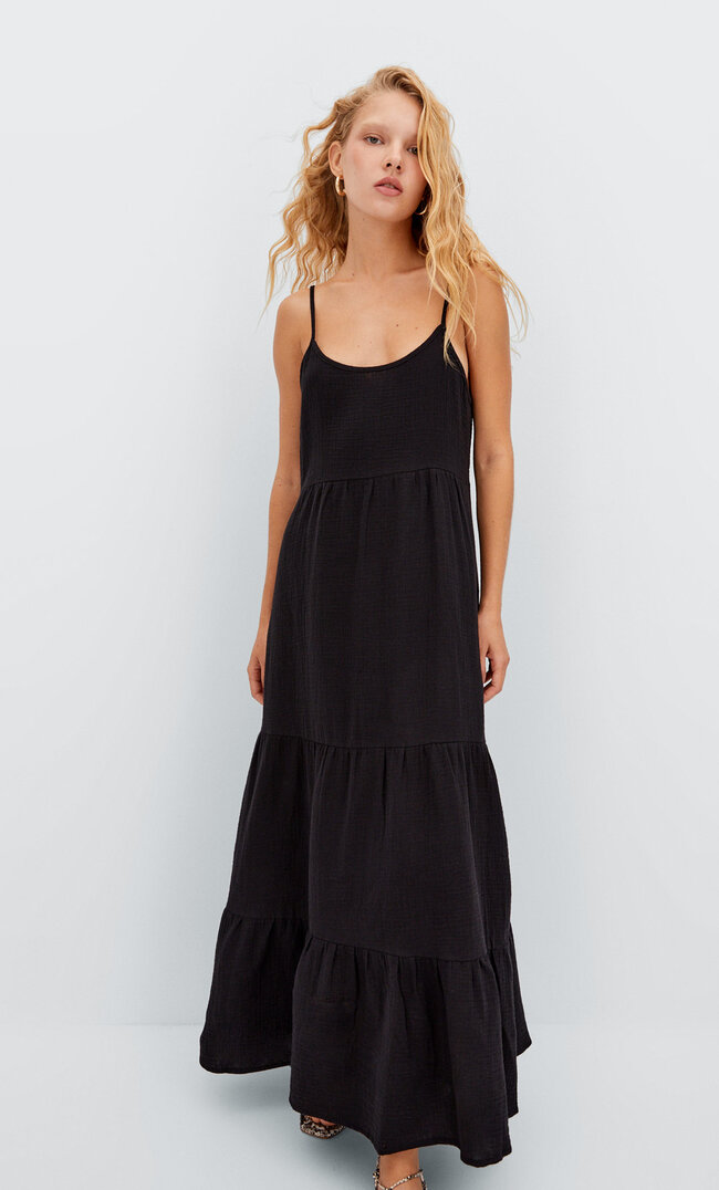 

Stradivarius Sukienka Maxi W Rustykalnym Stylu Na Ramiączkach Czarny L