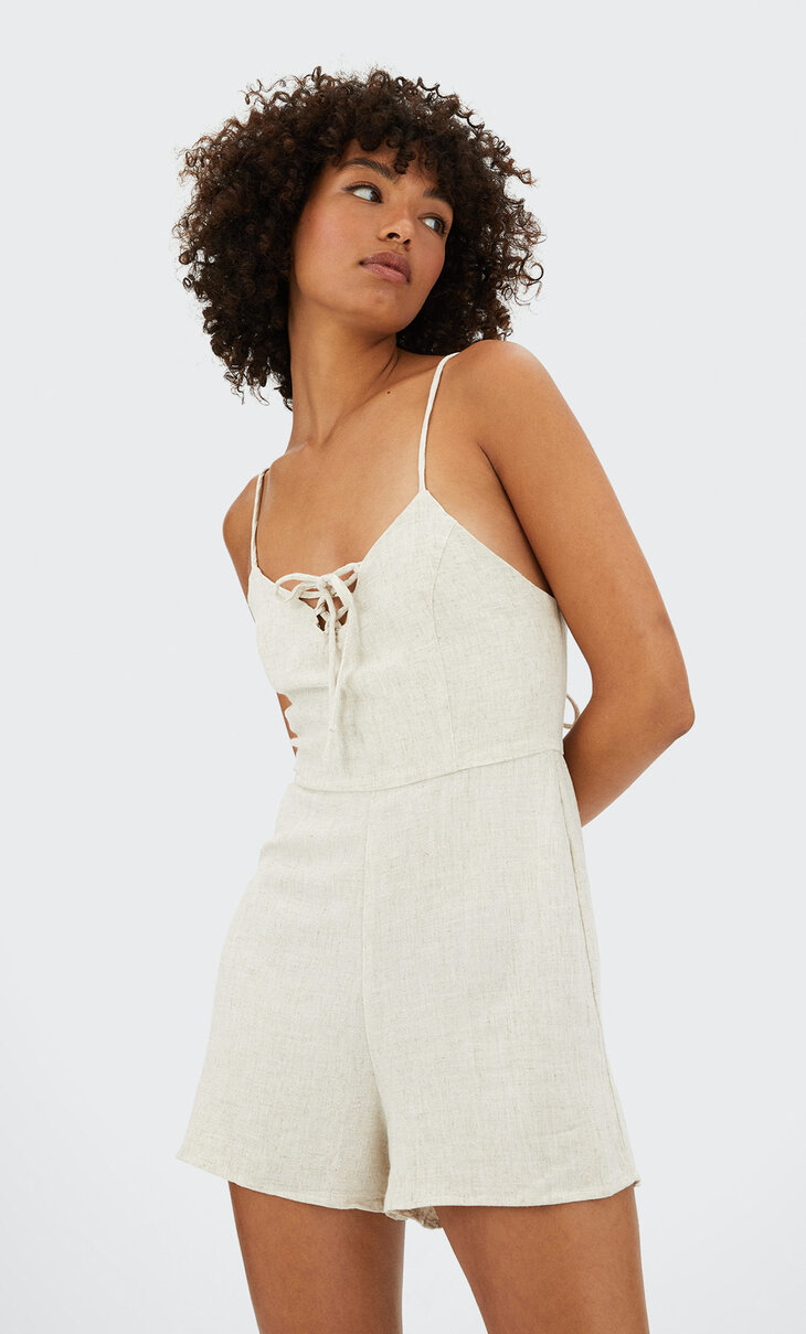 Strappy linen playsuit