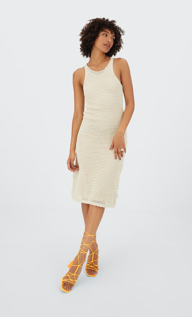 

Stradivarius Midikleid Aus Häkelspitze Ecru M