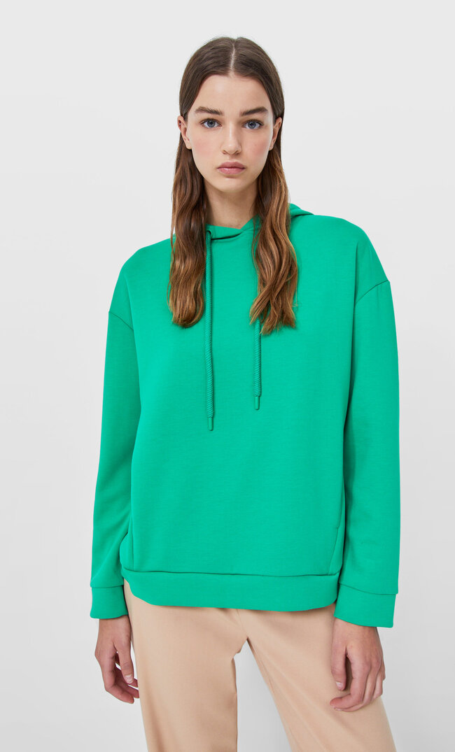 Stradivarius Bluza Basic Z Kapturem Zielony L